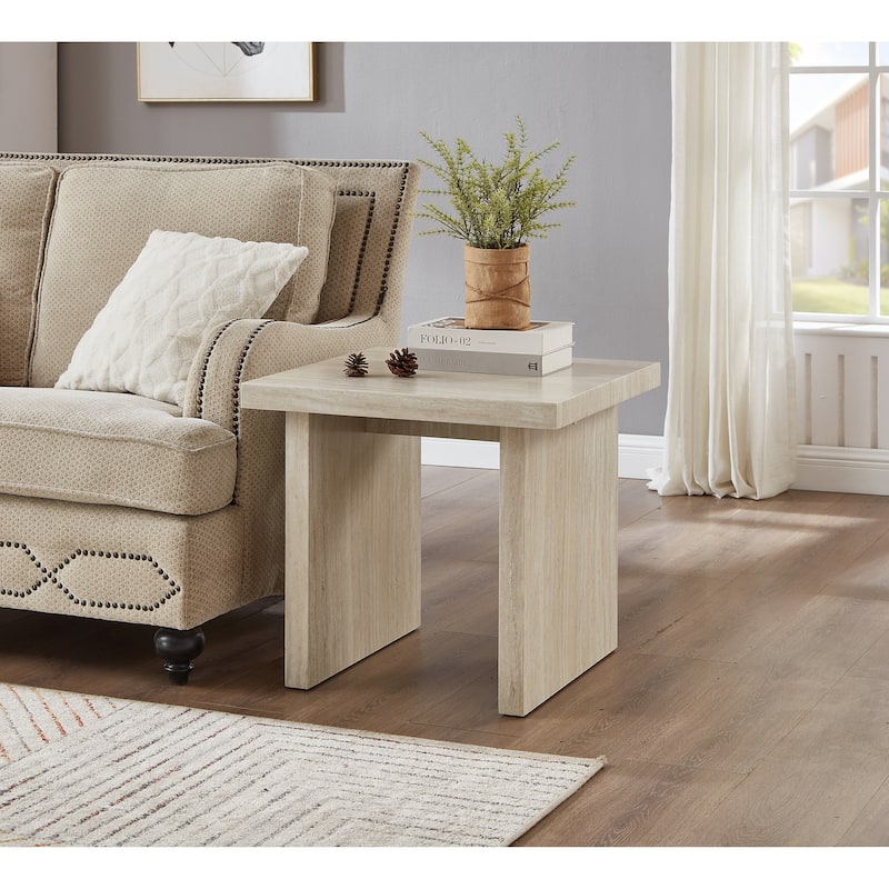 Roundhill Furniture Cavira Modern Faux Marble Living Room End/Side Table - End Table - Beige