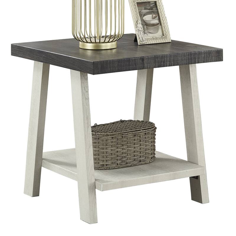 Contemporary Two-Tone Wood Shelf End Table in Weathered for Living Room