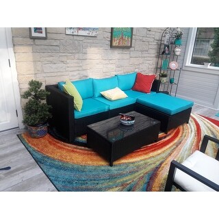 Kinbor 5-Piece Patio Furniture PE Rattan Wicker Sofa Sectional Sofa Set Cushioned Deck Couch