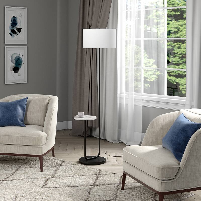 Jacinta Floor Lamp with Marble Tray Table and Fabric Shade - 23.75" Wide