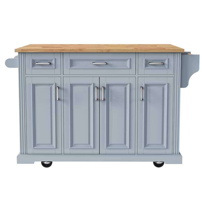 54" Wood Rolling Kitchen Island with Drop Leaf,4 Doors and 3 Drawers