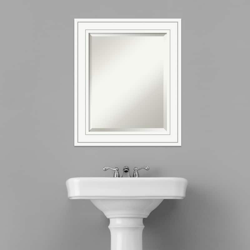 Beveled Wood Bathroom Wall Mirror - Craftsman White Frame