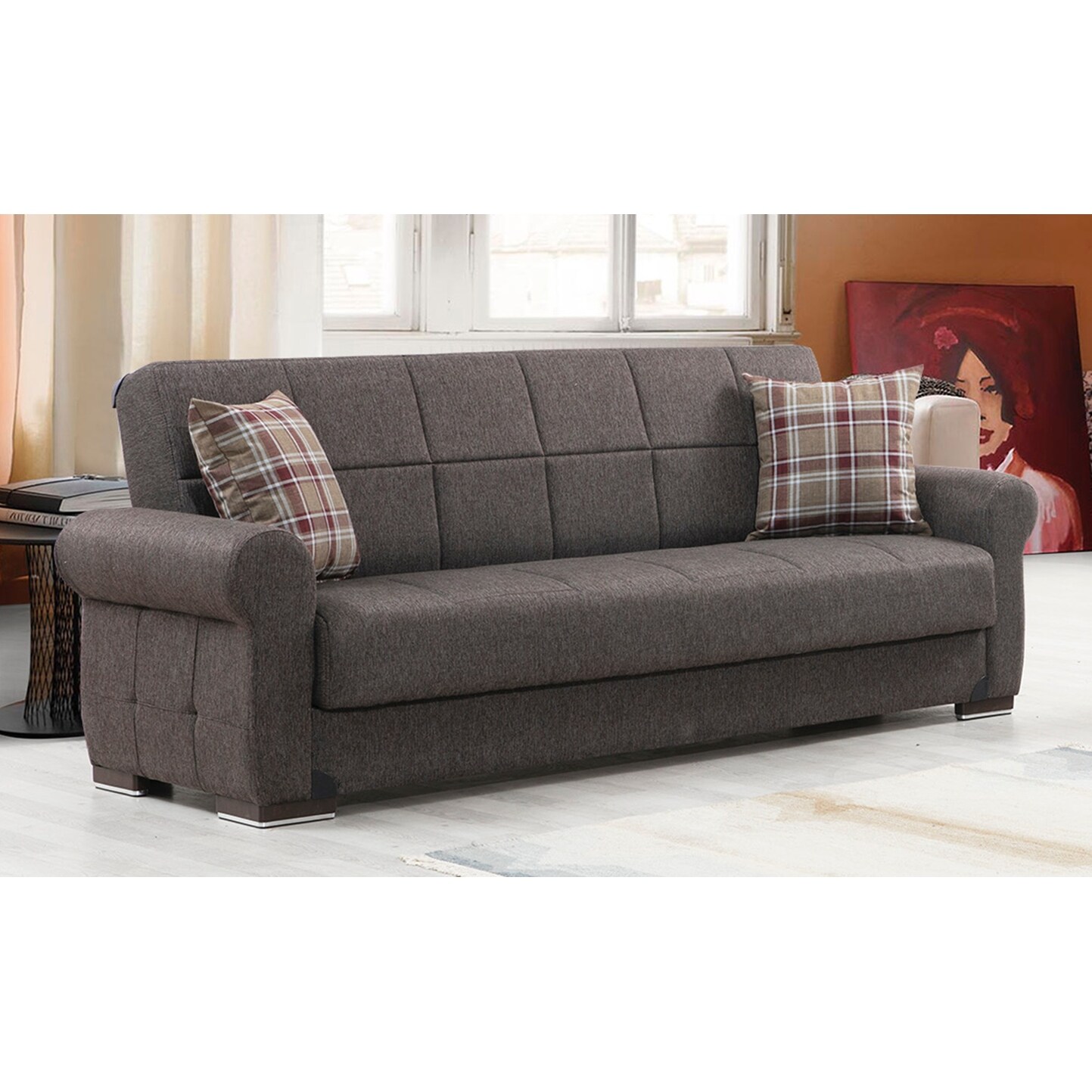 Sunrise Brown Fabric Upholstered Convertible Sleeper Sofa with Storage
