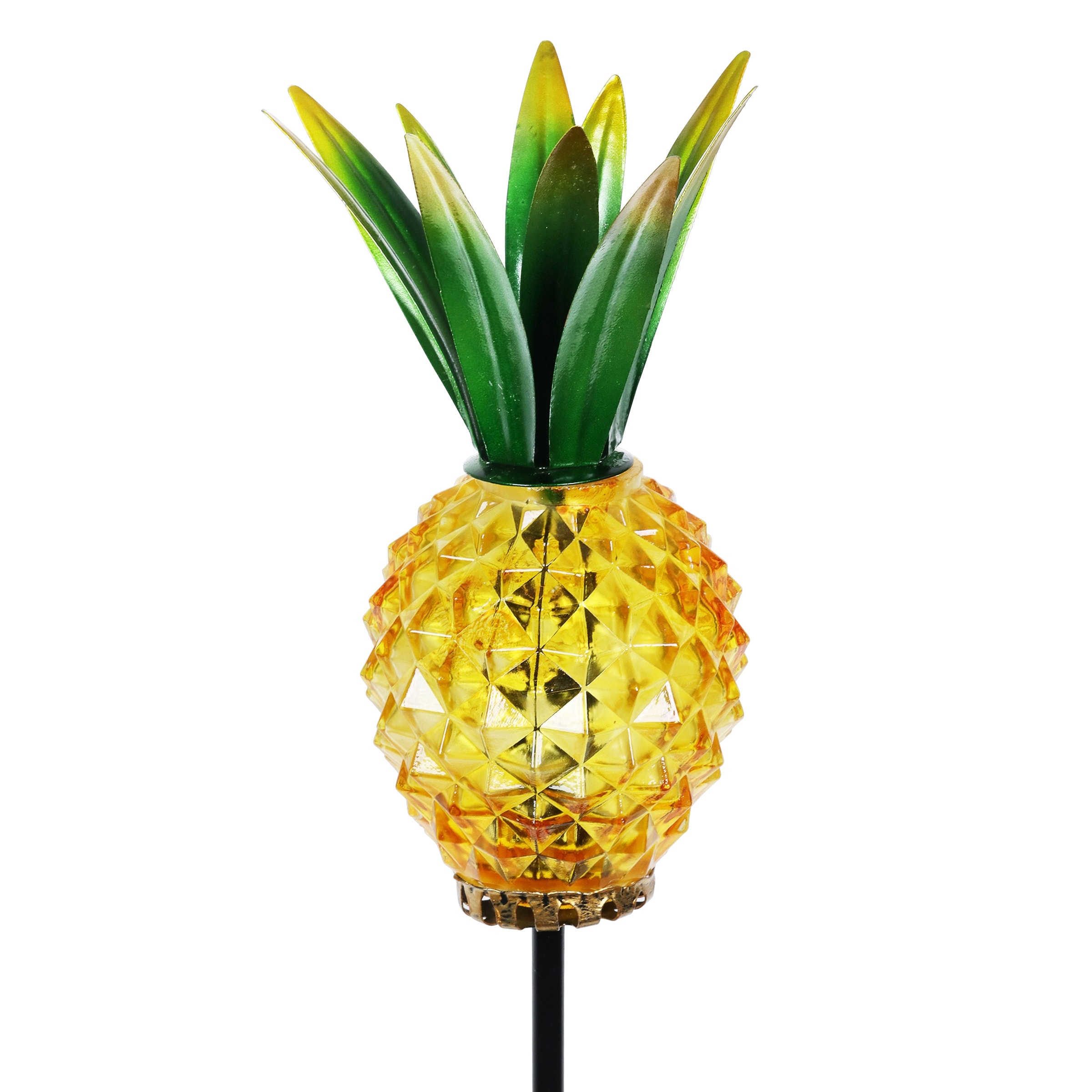 Exhart Textured Glass Pineapple Garden Stake Hand Painted Metal Leaf Crown, 4 by Inches - - 28313372