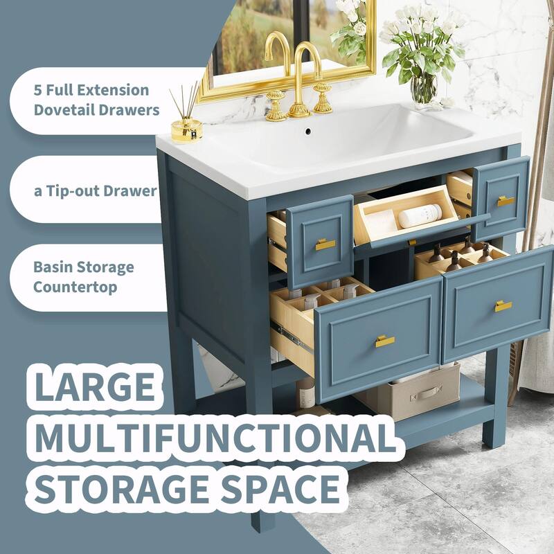 30'' Free Standing Bathroom Vanity with 5 Drawers