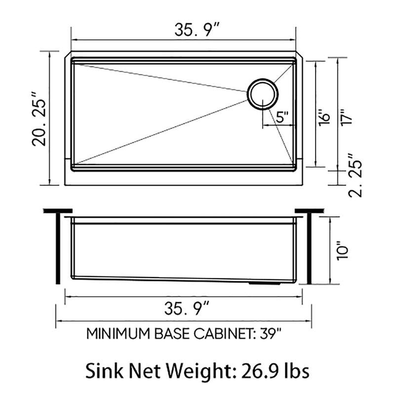 Sinber Farmhouse Apron Single Bowl 304 Stainless Steel Kitchen Sink