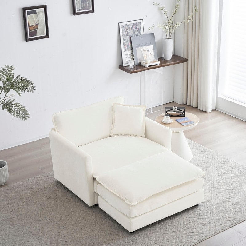 Modern Accent Chair with Ottoman, Living Room Club Chair Chenille Upholstered Armchair , Reading Chair for Bedroom