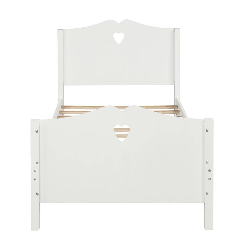 White Wood Twin Platform Bed with Headboard, Footboard, and Slat Support - Minimalist Design, Sturdy Pine Frame, 10 Slats