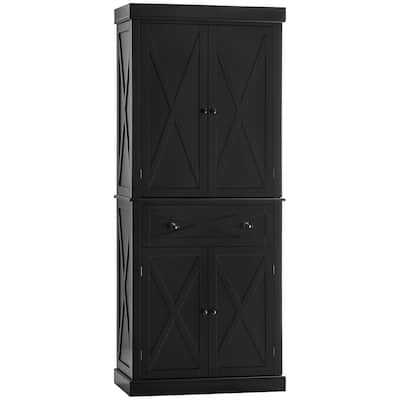 Freestanding 4 Door Kitchen Pantry Cabinet with 6-Tiers, 1 Drawer