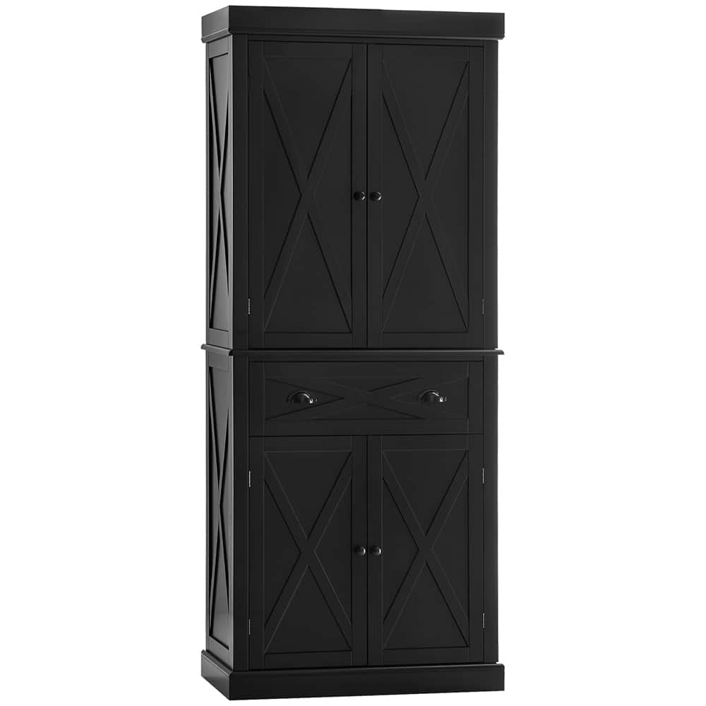 Freestanding 4 Door Kitchen Pantry Cabinet with 6-Tiers, 1 Drawer