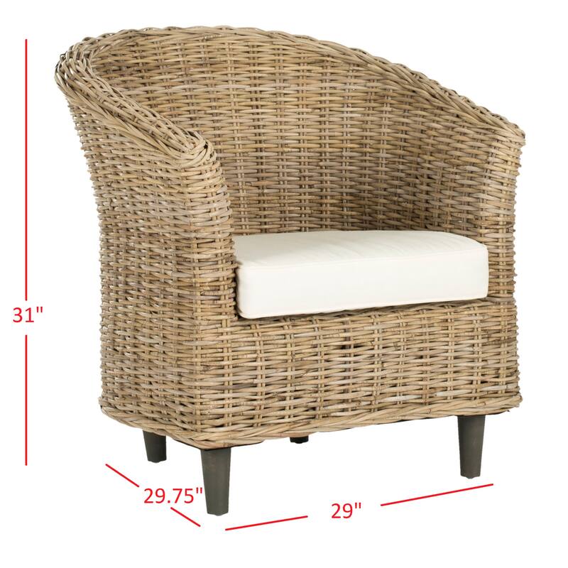 SAFAVIEH Charla Rattan Barrel Chair with Cushion - 29.1" x 27.2" x 32.7" - 29Wx27Dx33H