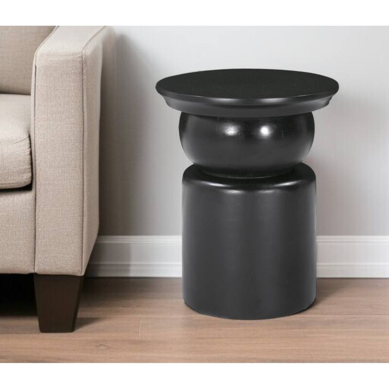 HomeRoots 26" Gold and Black Aluminum and Iron Round Pedestal End Table - Black - Wood