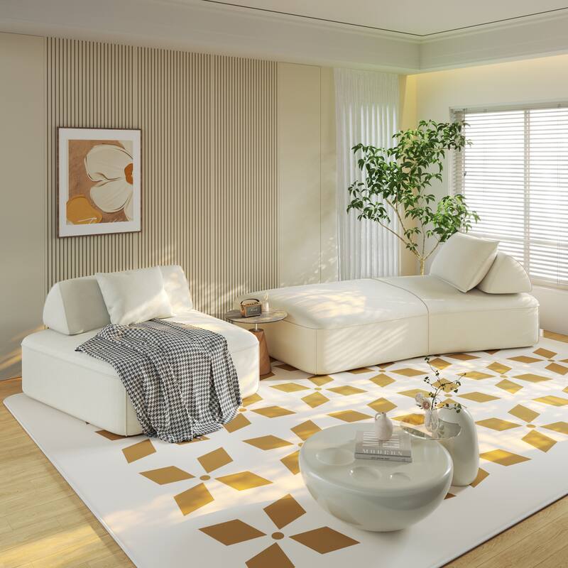 GDFStudio - Modern 139" Oversized Chenille Upholstered Modular Deep Seat Sectional Sofa with Removable Backrests & Soft Pillows