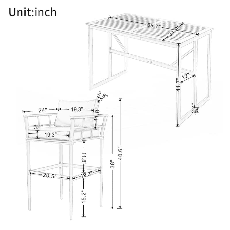 Iron Outdoor Dining Set with Acacia Wood Armrest - Grey