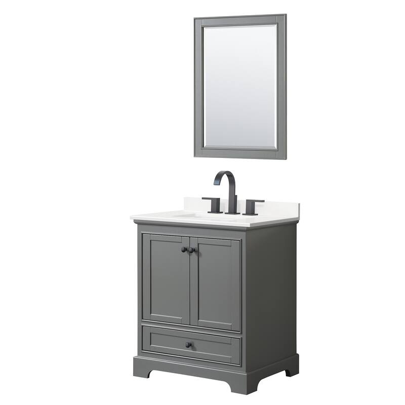 Wyndham Collection WCS202030S-QTZ-US3M24 Deborah 30" Free Standing - Dark Gray / White Quartz Top / Matte Black