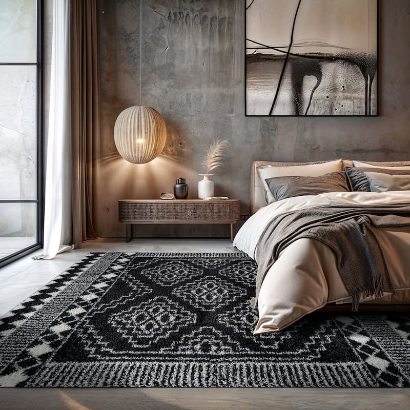 Geometric Shag Rug - Anthracite Dark Gray - Durable Rug for Living Room, Bedroom, or Entryway - Easy to Maintain