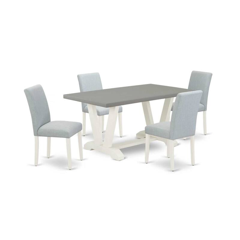 HomeStock 5-Pc Rectangle Natural Oak Finish Solid Wood Top Dining Table with 4 Upholstered Chairs