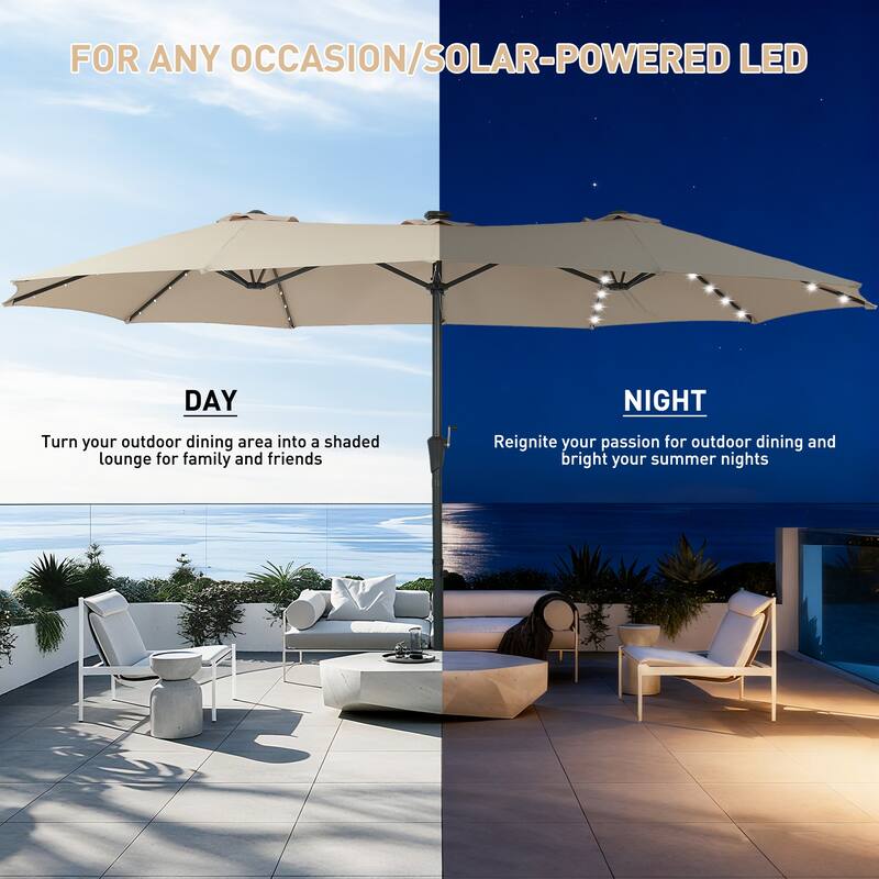 Autlaycil 15 ft Patio Umbrella with Base & 48 LED lights for Outdoor Umbrella