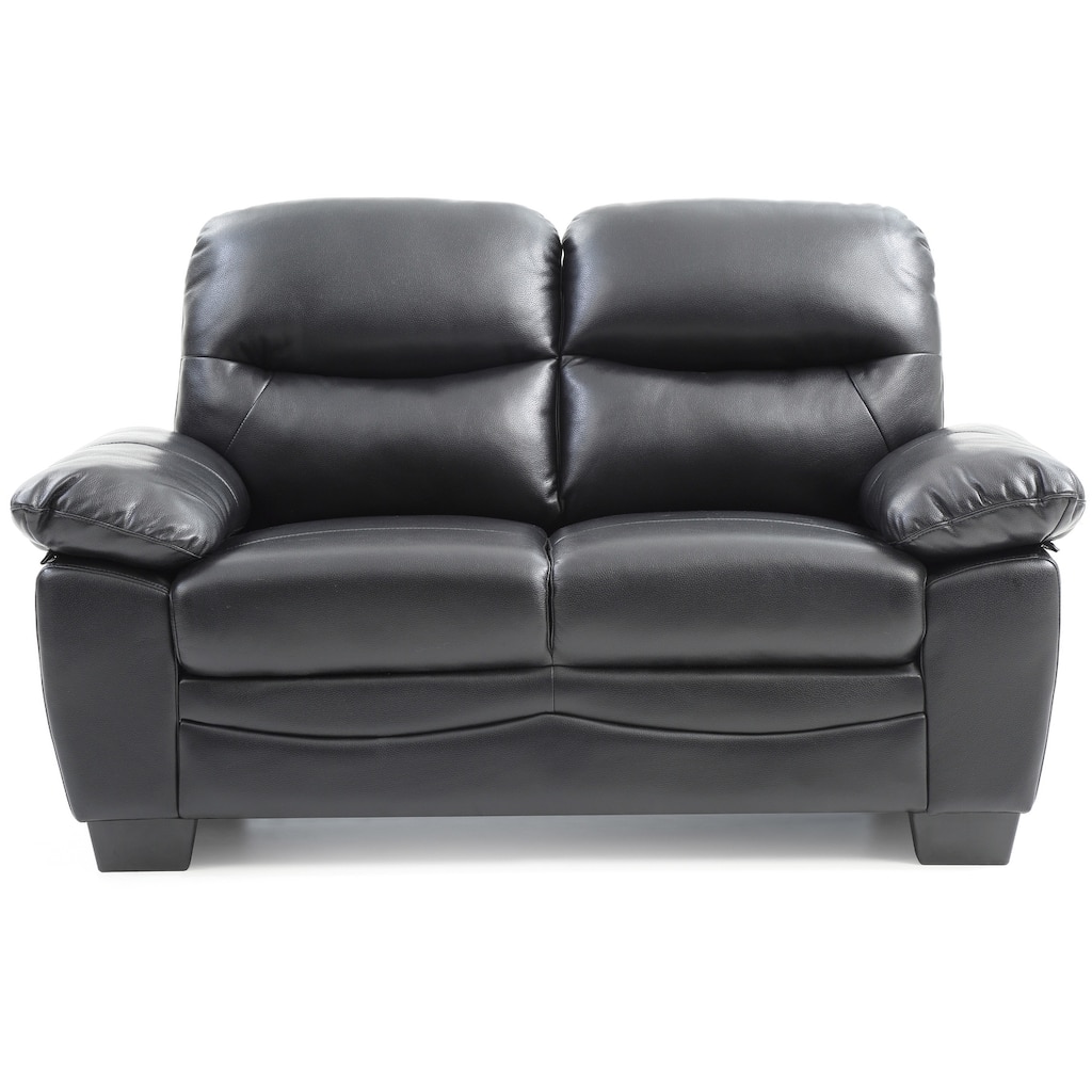 Flared Padded Arm Faux Leather Straight Sofa - 59" - Black