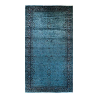 Overton Hand Knotted Wool Vintage Inspired Modern Contemporary Overdyed Blue Area Rug - 9' 2" x 17' 8"
