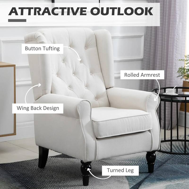 Wingback Accent Chair for Living Room with Round Armrests, Wood Legs
