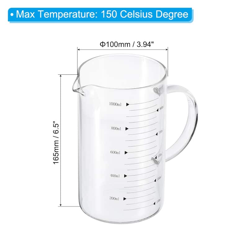 Glass Measuring Cup, 3.3 Borosilicate Glass for kitchen, Labs - Black - 1000ml