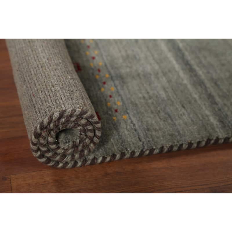 Grays & Green Striped Gabbeh Indian Rug Hand-Knotted Wool Carpet - 2'7"x 4'9"