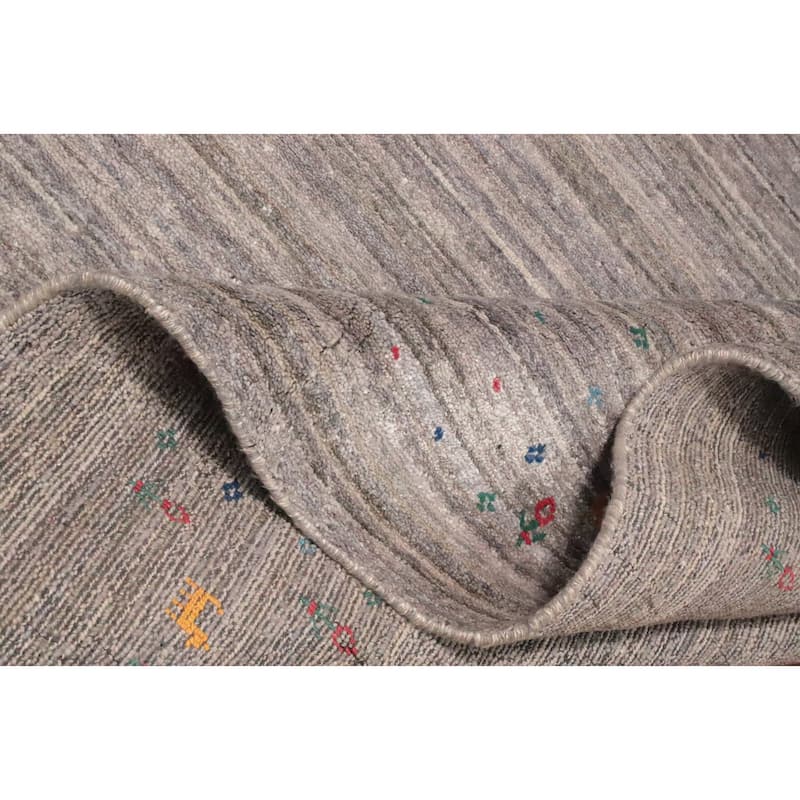 Hand Knotted Oriental Viscose Silk Carpet Tribal Animal Pictorial Greys & Charcoal Gabbeh Area Rug - 11' 8'' X 8' 6''
