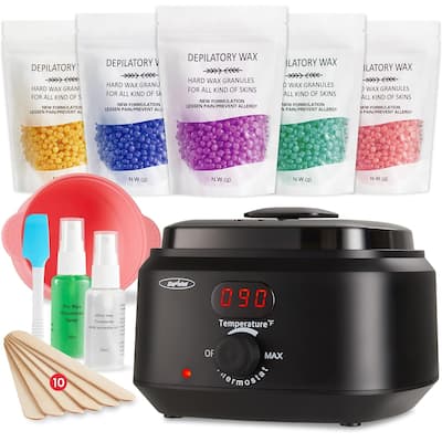 Brazilian Wax Warmer Kit with 5 Hard Wax Beads & Digital Display - For Full Body, Face, Bikini, Sensitive Skin
