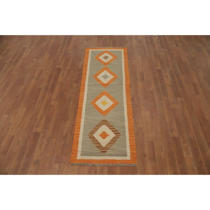 Hand Woven Oriental 100% Wool Carpet Southwestern Tribal Multi-Colored Kilim Runner Rug - 5' 9'' X 2' 0''