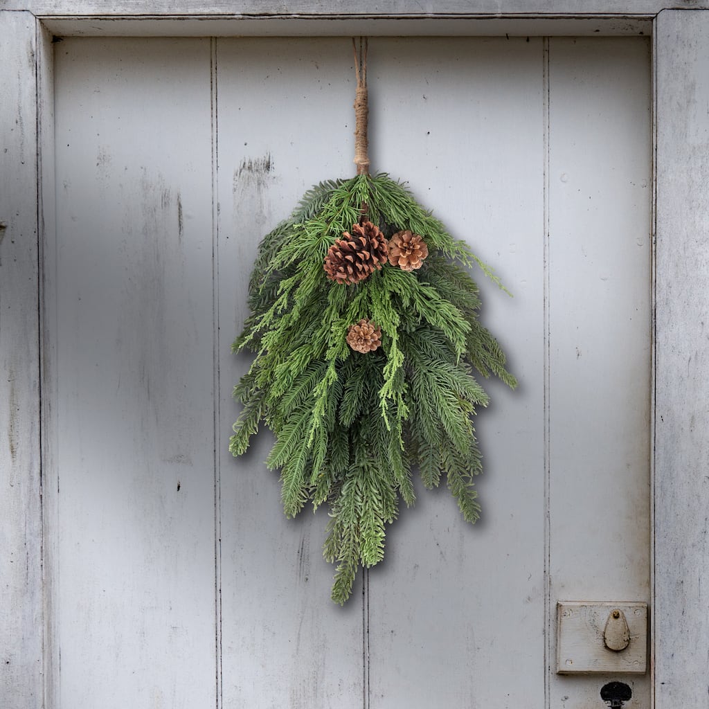 24" Real Touch Cedar Spruce Cone Teardrop - Green