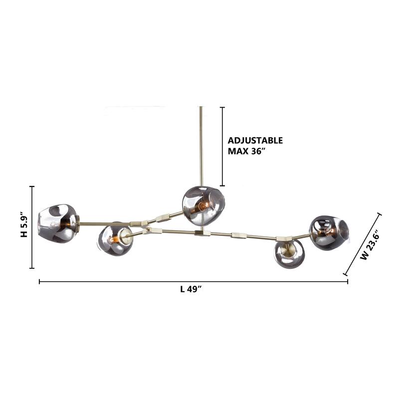 Transitional 5-Light Gold Chandelier With Smoke Glass Shades