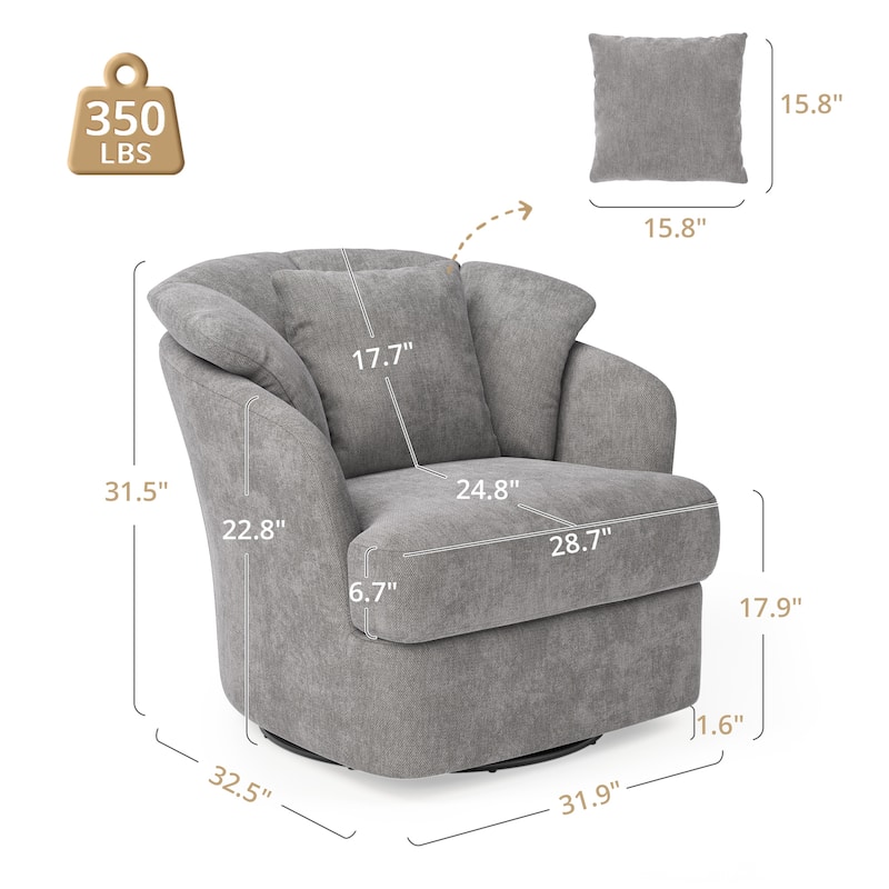 Upholstered Swivel Accent Chair Barrel Armchair Metal Frame with Pillows Living Room Chair