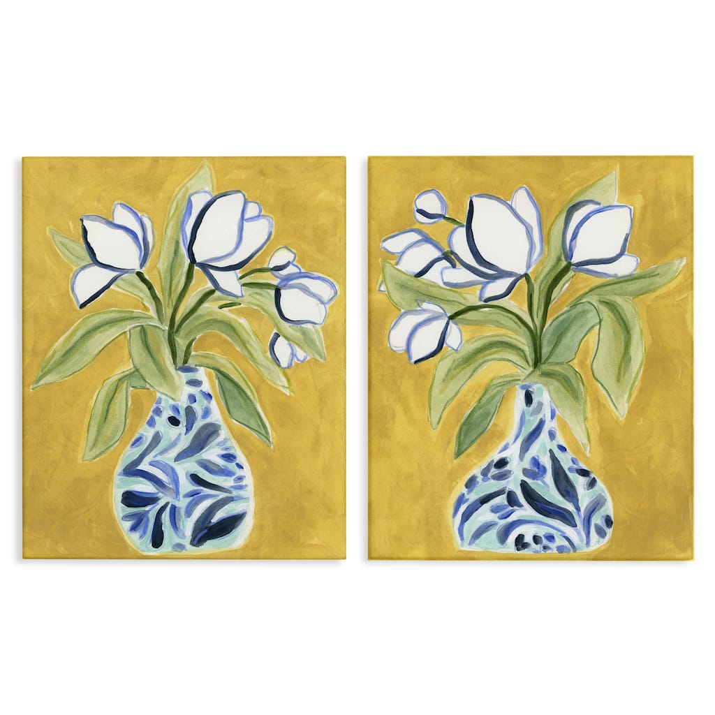 Stupell Tulip Vases on Yellow Canvas Wall Art Design By June Erica Vess (Set of 2)