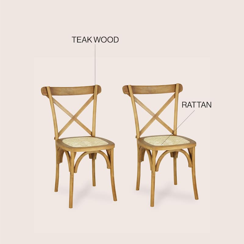 Colmar Classic Traditional X-Back Wood Rattan Dining Chair, Natural (Set of 2) by JONATHAN Y