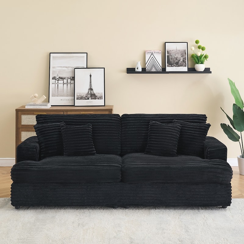 3-Seat corduroy Sofe With 4 Pillows - Black