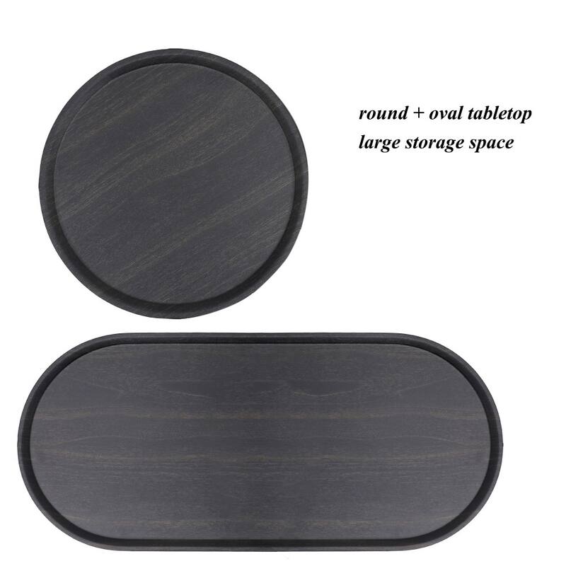 Modern Wooden Round Coffee Table with Storage Tray 2 Tier Oval End Tables for Living Room
