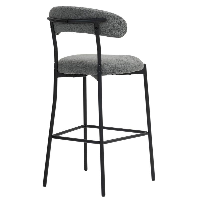 26" Counter Height Bar Stools Teddy Fabric Cover Kitchen Island Counter Bar Stool with Black Powder Coating Base and Footrest
