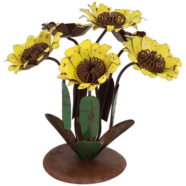 slide 1 of 7, Sunnydaze Indoor/Outdoor Metal Sunflower Bouquet Statue - 13-Inch