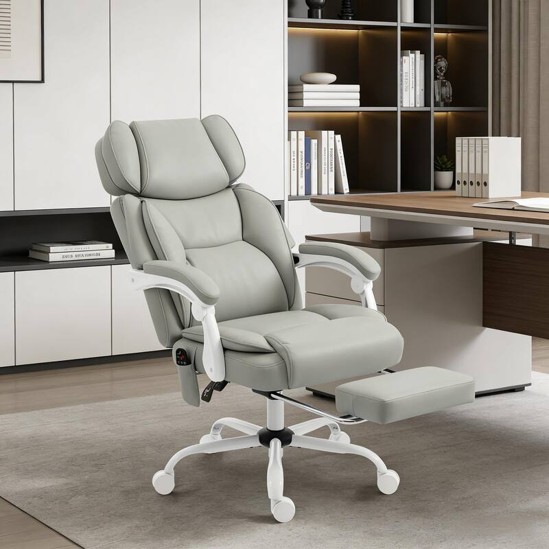 Soft Computer Chair, Massage Chair, High Back Chair, Office Chair - Light Gray,White