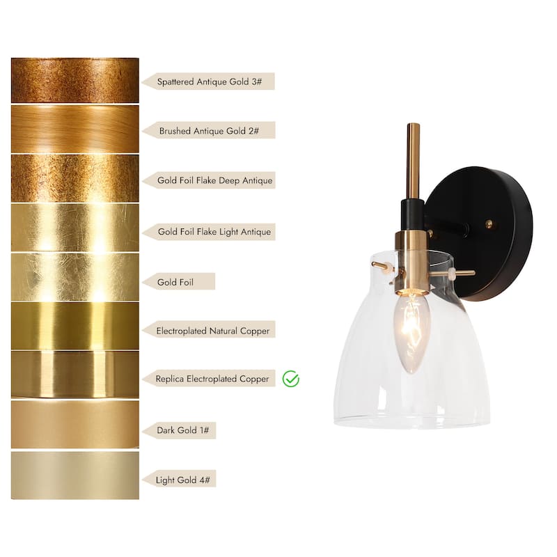 Modern 1-Light Glass Black Gold Wall Sconce Dimmable Bathroom Vanity Lights