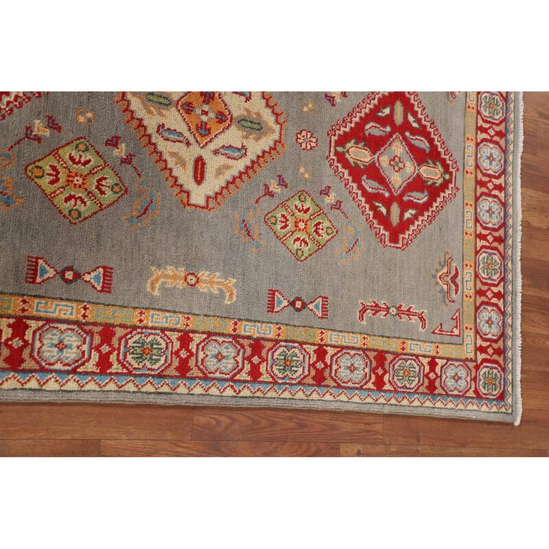 Geometric Kazak Accent Rug Hand-Knotted Oriental Wool Carpet - 3'3" x 5'0"