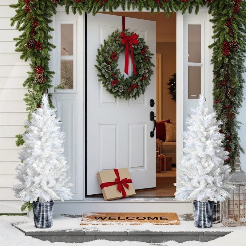 4 FT White Artificial Christmas Tree with Pot Stand, Potted Xmas Pine Tree with 200 Branch Tips for Holiday Party Office Home