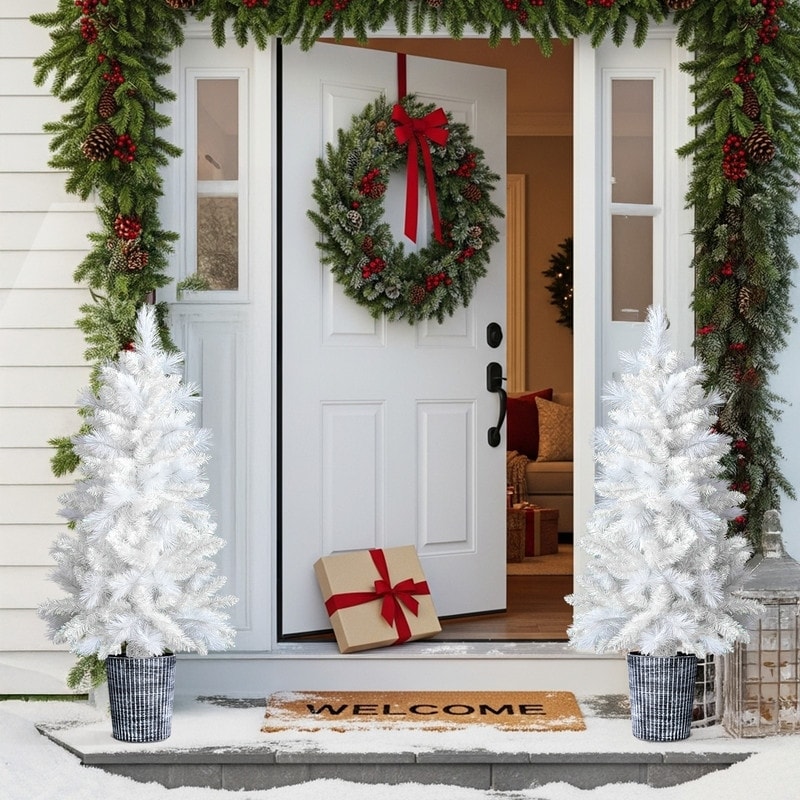 4 FT White Artificial Christmas Tree with Pot Stand, Potted Xmas Pine Tree with 200 Branch Tips for Holiday Party Office Home