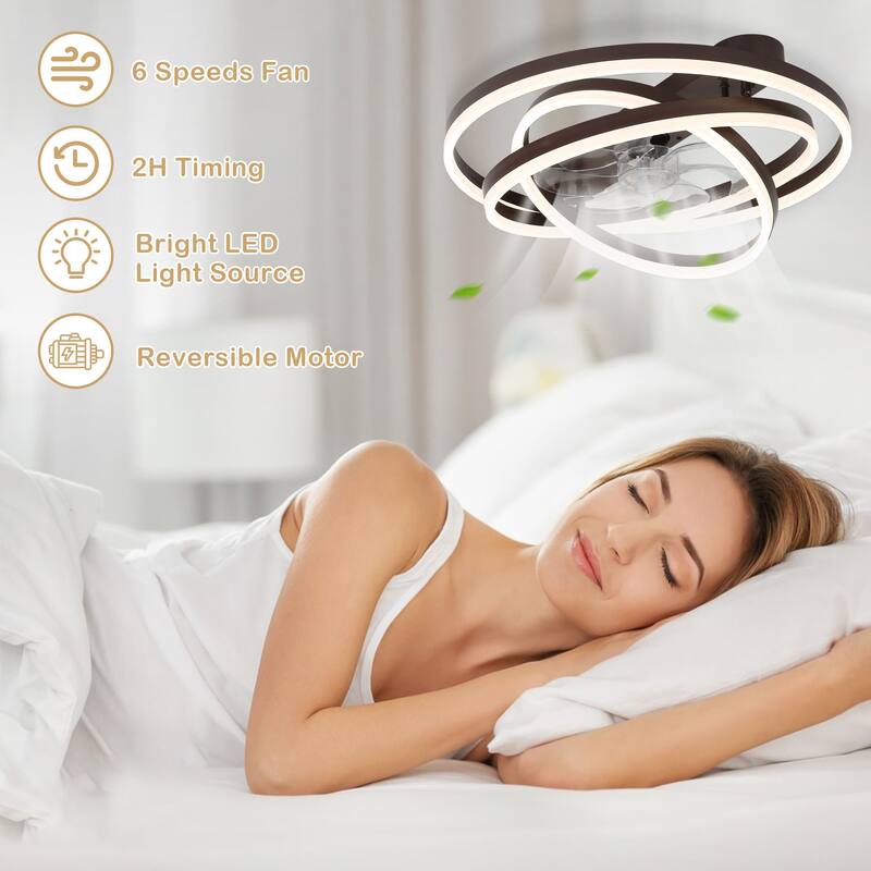 24" Adjustable Light Kit Flush Mount Ceiling Fan, 3 Color Tone CCT dimmable 6 Fan Speed, Remote & App Control for Bedroom