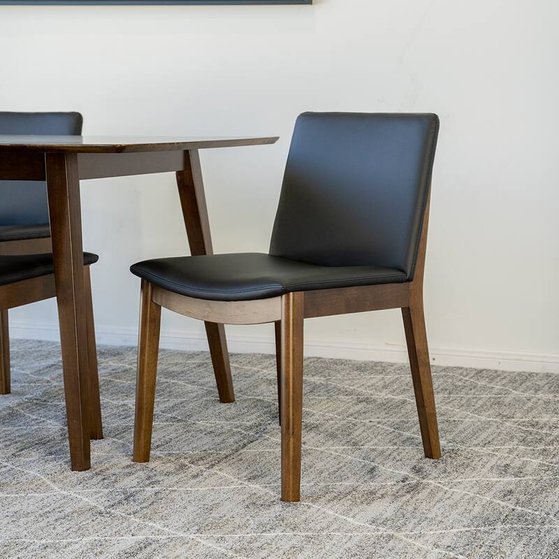 Astiya 5-Piece Mid-Century Dining Set w/ 4 Vegan Leather Dining Chairs in Black