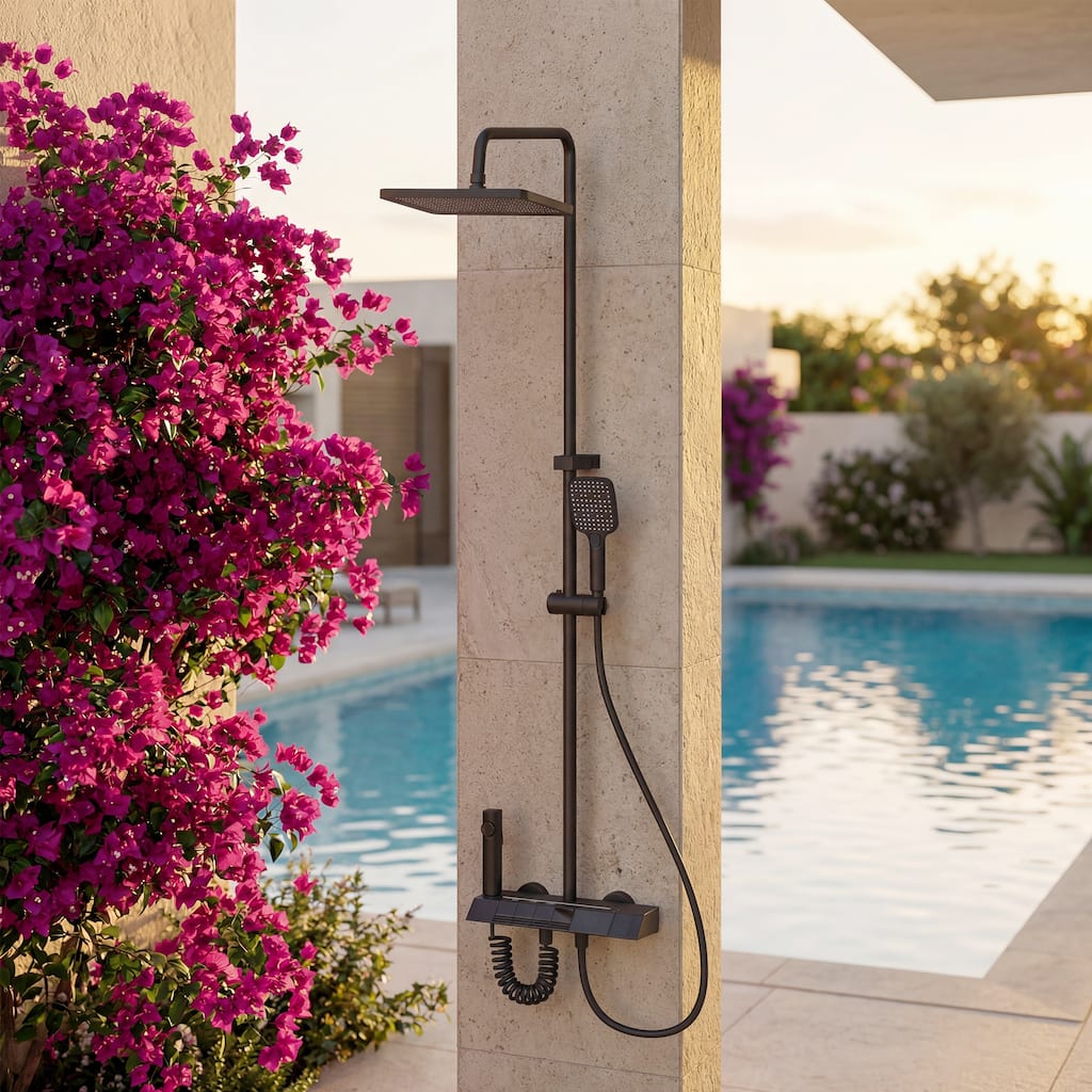 Shower Panel System with LED Digital Display, 4-Button Piano Key Control, 3-Mode Handheld & Rainfall Shower Head