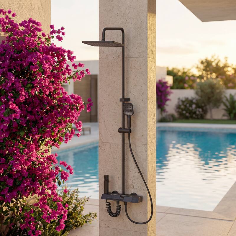 Shower Panel System with LED Digital Display, 4-Button Piano Key Control, 3-Mode Handheld & Rainfall Shower Head