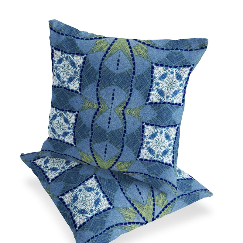 HomeRoots Set of Two 16" X 16" Blue and Yellow Blown Seam Eclectic Indoor Outdoor Throw Pillow - 16.00' X '16.00' X '5.00