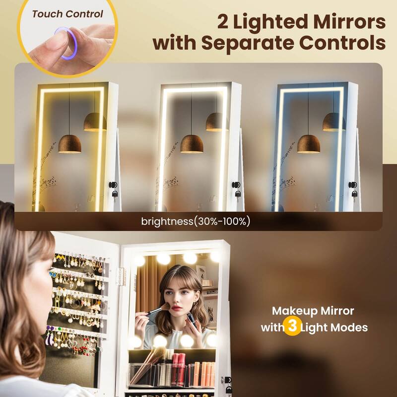 Costway 360° Swivel Jewelry Cabinet with Lighted Full Length Mirror & - See Details